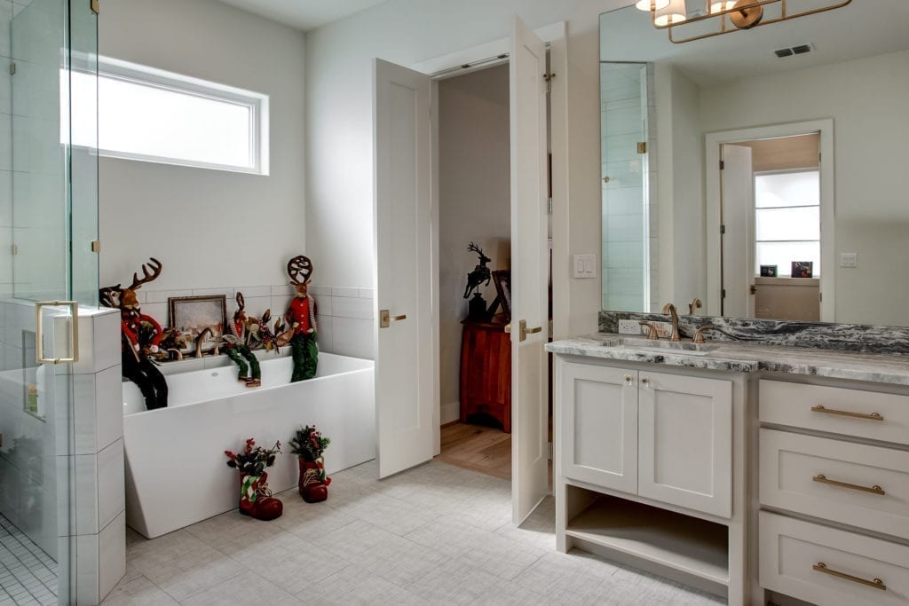 A bathroom with holiday decorations